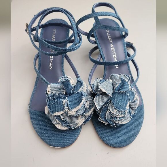 $495 Stuart Weitzman Belize 50 Stappy Sandal In Denim 7B - Picture 3 of 10